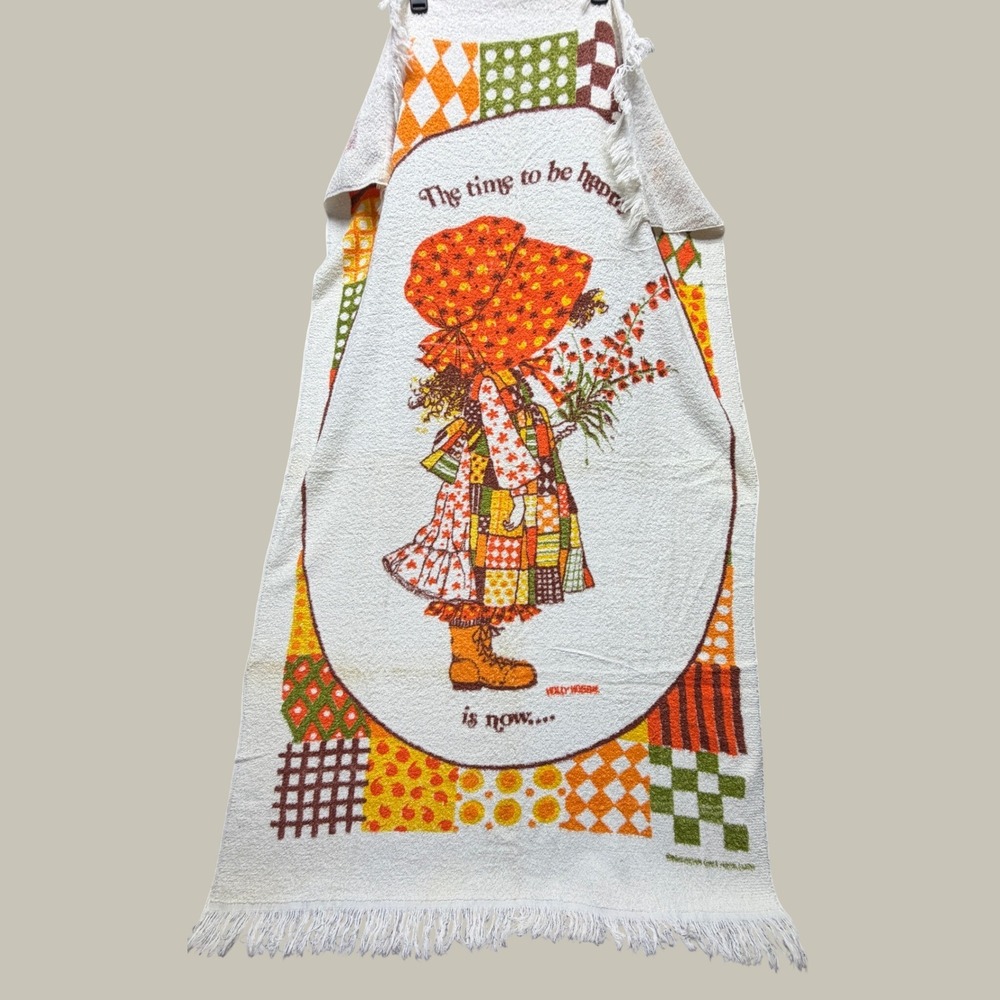 Vintage Holly Hobbie Beach Towel American Greetings 1970s Retro Fringed Cotton